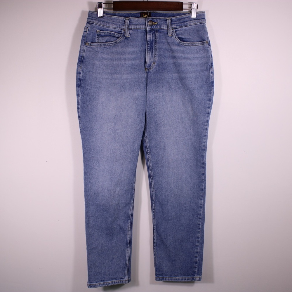 Lee Straight Leg Jeans Womens‎ 10 Medium Blue High Rise Stretch Denim Casual